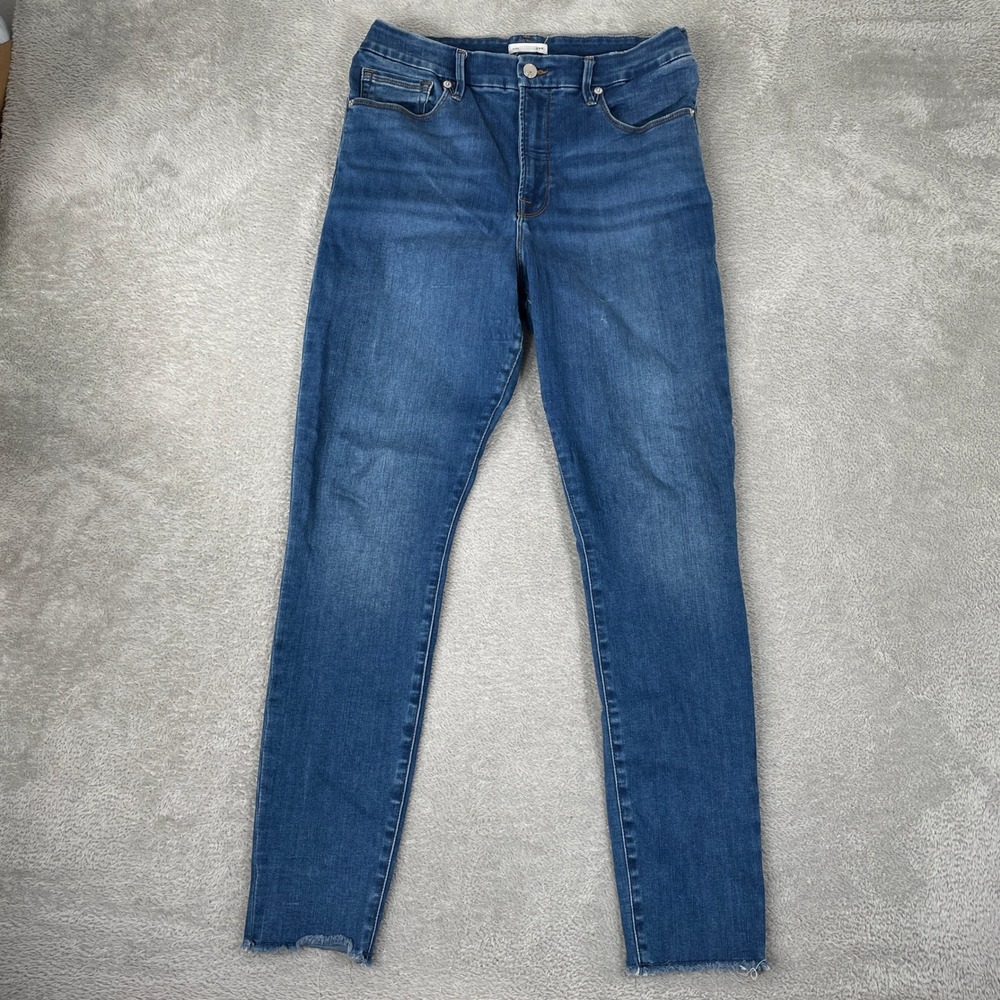 Good American Jeans Womens 14/32 Blue Good Legs High Rise Raw Hem Skinny Denim